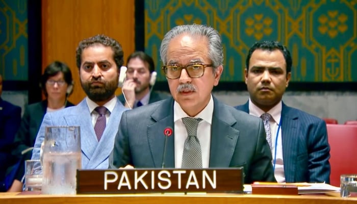 Pakistans Permanent Representative to the United Nations Ambassador Asim Iftikhar Ahmad speaks during a UNSC meeting, September 18, 2026. — X/ @PakistanUN_NY