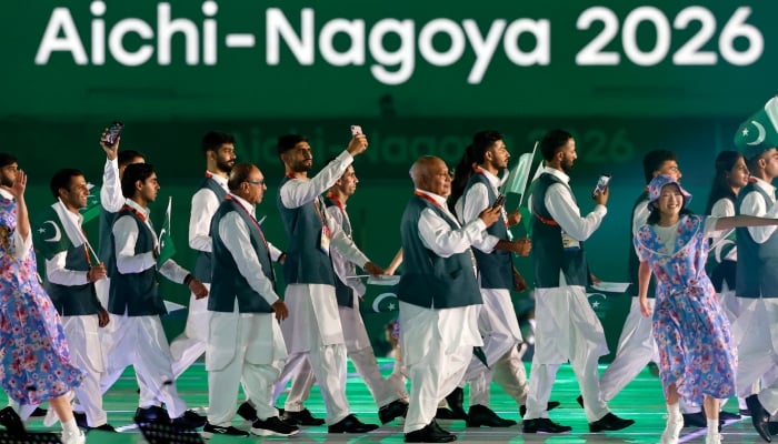 Athletes of Pakistan in the athletes parade during the opening ceremony of the 2026 Asian Games at Paloma Mizuho Stadium in Nagoya, Japan, September 19, 2026. — Reuters