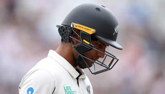 New Zealands Rachin Ravindra walks off after losing his wicket to the bowling of Englands Shoaib Bashir during the Third Test against New Zealand at Trent Bridge Cricket Ground, Nottingham, Britain, on June 28, 2026. — Reuters