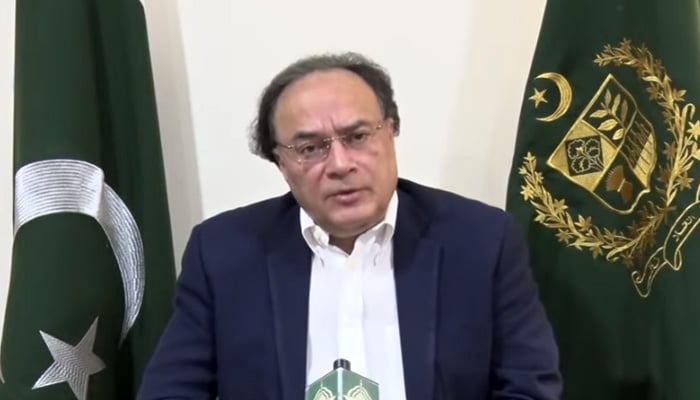 Finance Minister Muhammad Aurangzeb addresses news conference in Islamabad on September 20, 2026. — Screengrab via Geo News