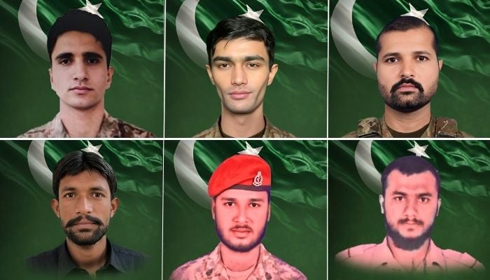 (Clockwise) Captain Abuzar Farooq, Lt Sheraz Babar, Sepoy Shakeel Ahmed, Non-Combatant Ghulam Sajjad, Sepoy Hamza, and Sepoy Muhammad Usman Aziz. — ISPR