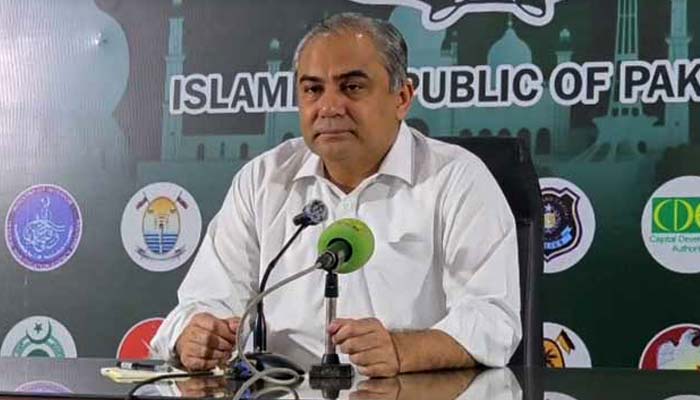 Interior Minister Mohsin Naqvi addresses a press conference in Lahore on September 21, 2026. — Geo News