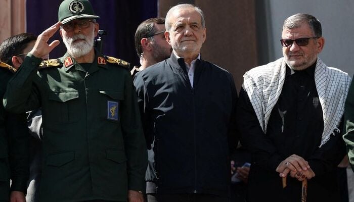 Iranian President Masoud Pezeshkian attends a military march in Tehran, September 18, 2026. — Reuters