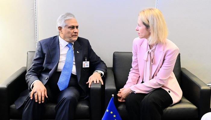 Deputy Prime Minister and Foreign Minister Senator Ishaq Dar meets EU High Representative for Foreign Affairs and Security Policy Kaja Kallas on the sidelines of the 81st UN General Assembly in New York, United States, Septemeber 21, 2026. — X/@ForeignOfficePK