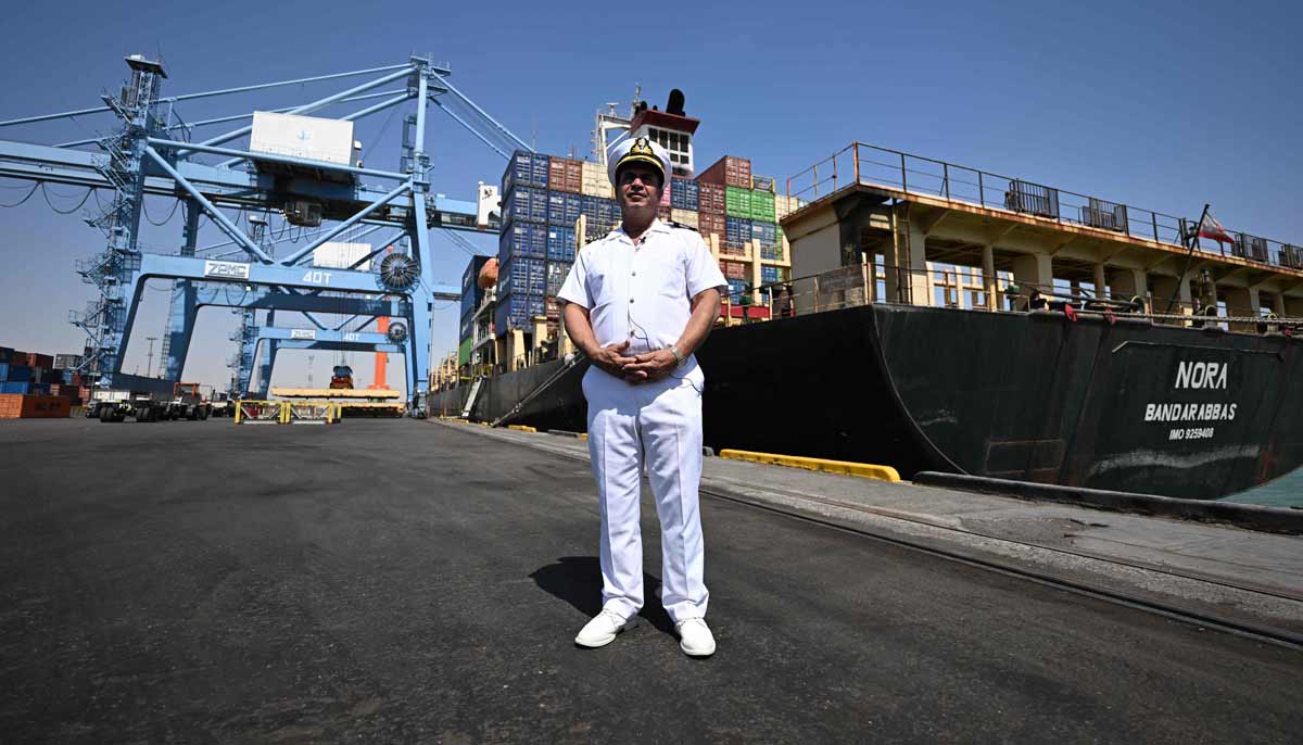 Captain Salem Hussein, the head of Umm Qasr ports northern sector, poses for a photograph at the port in southern Iraq on September 17, 2026.— AFP