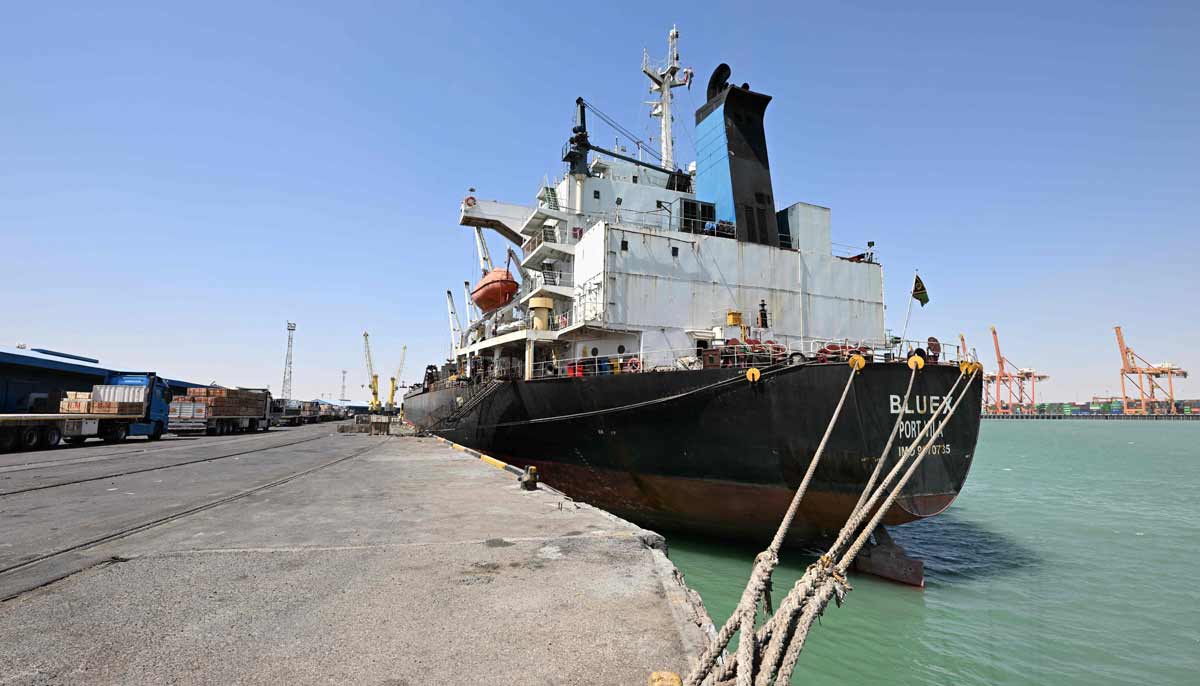 A bulk carrier Bluex docked at the port of Umm Qasr in southern Iraq on September 17, 2026. — AFP