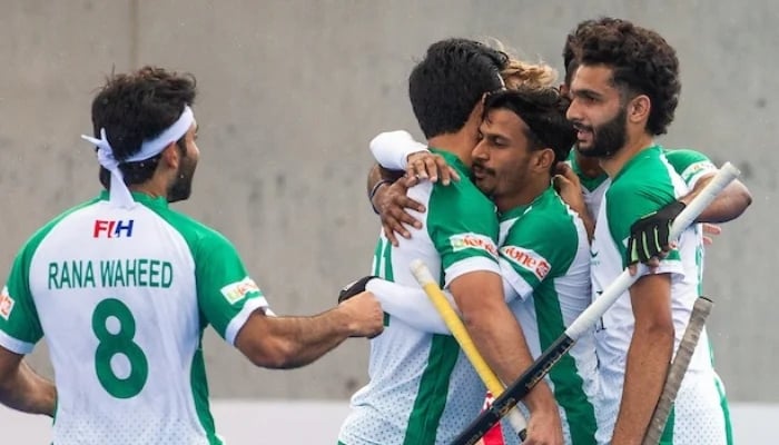 An undated picture of the Pakistan hockey team participating in the FIH Pro Hockey League. — FIH