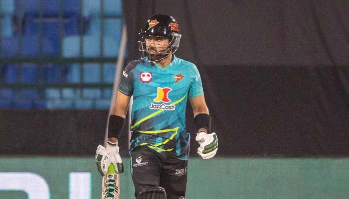 RawalPindizs Mohammad Rizwan walks out to bat during their PSL 11 match against Karachi Kings at the National Bank Stadium in Karachi on April 10, 2026. — PCB