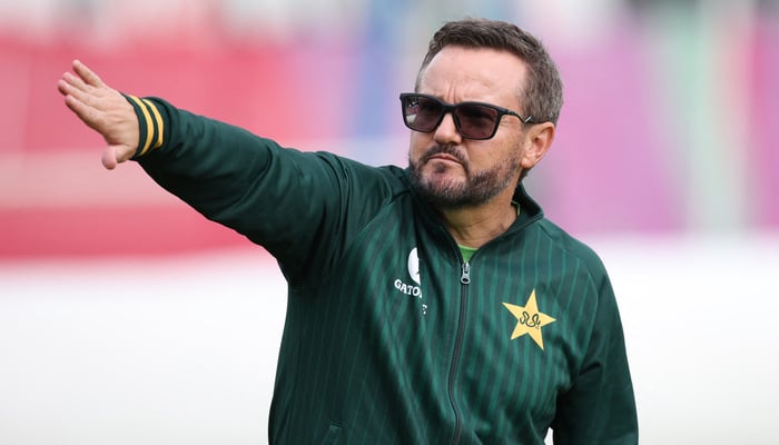 Pakistan coach Mike Hesson during practice session. — Reuters