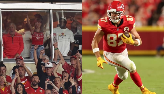 Travis Kelce reacts to Taylor Swifts viral cheer moment