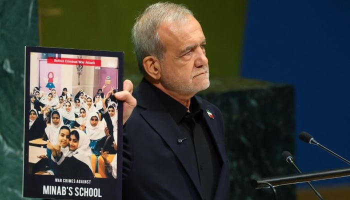 Irans President Masoud Pezeshkian addresses the 81st United Nations General Assembly at UN headquarters in New York City, US, September 23, 2026. — Reuters