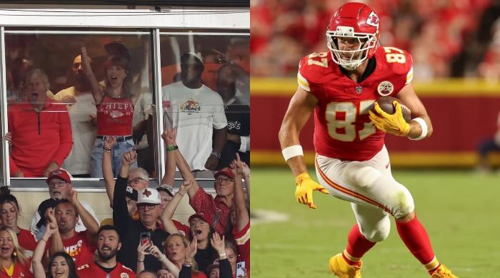 Travis Kelce reacts to Taylor Swift's viral cheer moment