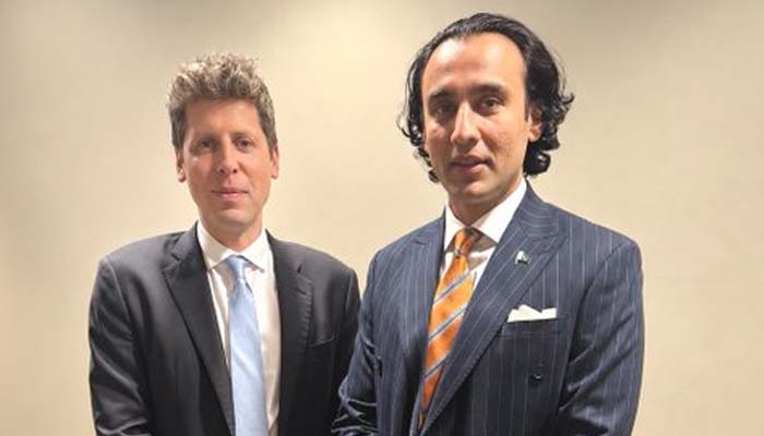 Minister of State Bilal Bin Saqib (right) meets OpenAI CEO Sam Altman on UNGA sidelnes, September 24, 2026. — X/@Bilalbinsaqib