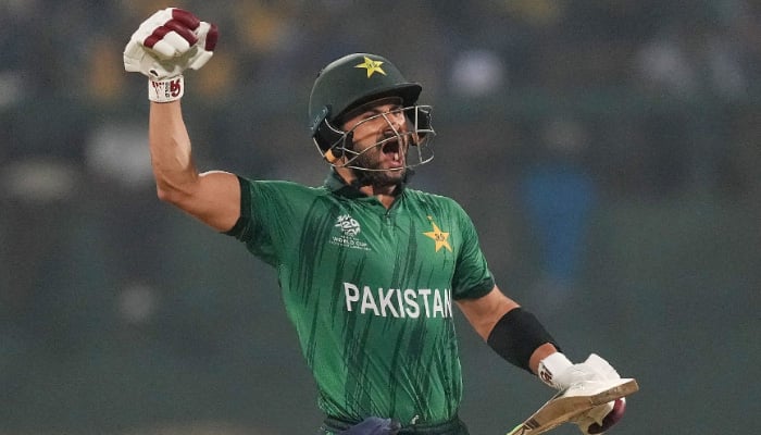 Sahibzada Farhan of Pakistan celebrates their century during the ICC Mens T20 World Cup 2026 Super Eights match against Sri Lanka at Pallekele Cricket Stadium on February 28, 2026 in Kandy, Sri Lanka. — ICC