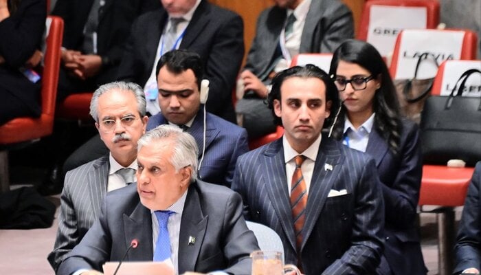 Deputy Prime Minister and Foreign Minister Ishaq Dar speaks at UN Security Council Briefing on “Artificial Intelligence and International Security”, on September 24, 2026. — X@ForeignOfficePk