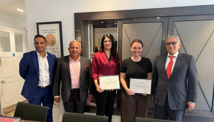 Asif Rangoonwala CBE and Tariq Sheikh signed the deal for King Charles charitable Pakistan mental health care work in Pakistan. — Reporter