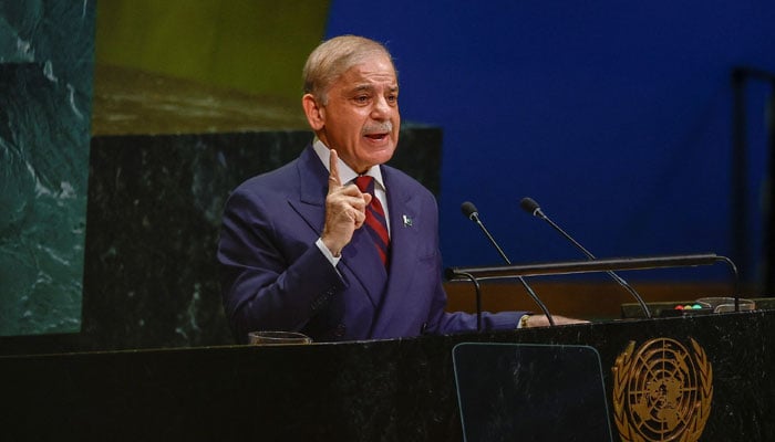 Prime Minister Shehbaz Sharif addresses the 81st United Nations General Assembly (UNGA) at UN headquarters in New York City, US, September 25, 2026. — Reuters