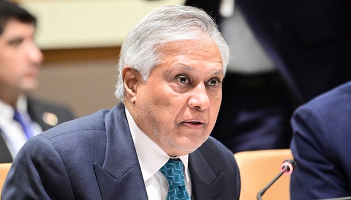Deputy Prime Minister and Foreign Minister Senator Ishaq Dar addresses the 27th informal meeting of the ECO Council of Ministers in New York on September 26, 2026. — X/@ForeignOfficePk