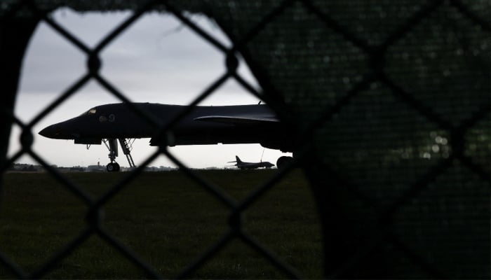 B‑1B Lancer bomber at the RAF Fairford airbase, which hosts US Air Force personnel, in Fairford, Gloucestershire, Britain, September 27, 2026. — Reuters