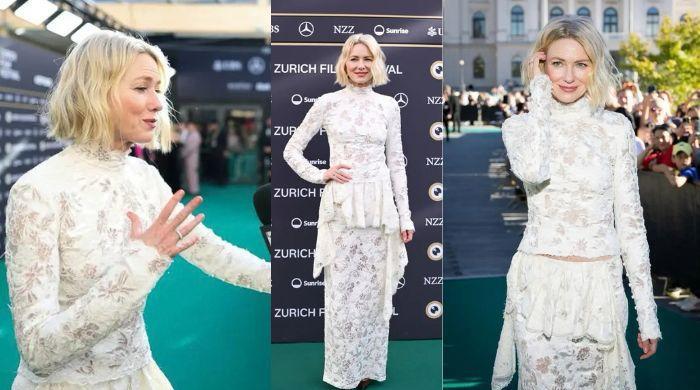 Naomi Watts wows in stunning white lace dress at Zurich