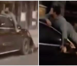 Driver's reckless act leaves motorcyclist on car bonnet in Rawalpindi