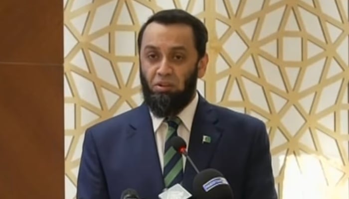 Information Minister Attaullah Tarar addresses a seminar in Islamabad, September 29, 2026. — Screengrab via YouTube/Geo News