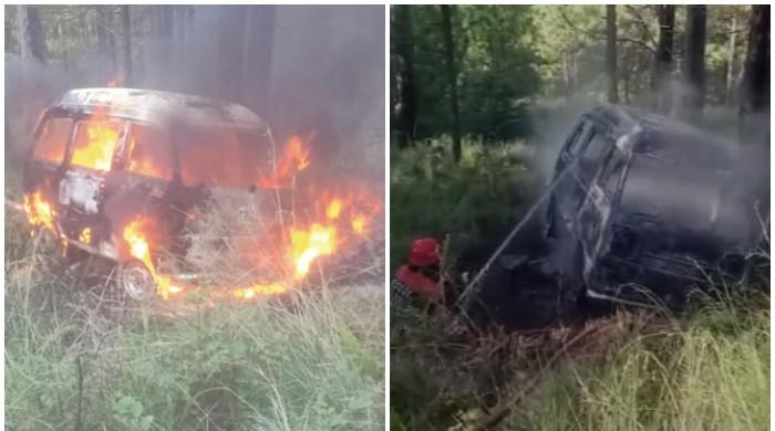 School van catches fire after plunging off road in Murree, 11 injured