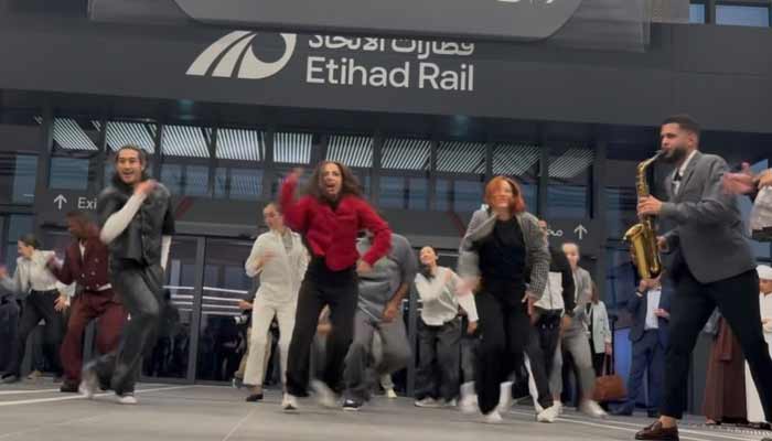 Group of people dance during the launch ceremony of Etihad Rail, United Arab Emirates, September 30th, 2026. — Geo News
