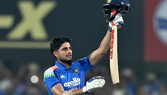 Indias captain Shubman Gill celebrates after scoring a double-century during the second one-day international (ODI) cricket match between India and West Indies at the Barsapara Cricket Stadium in Guwahati on September 30, 2026. — AFP