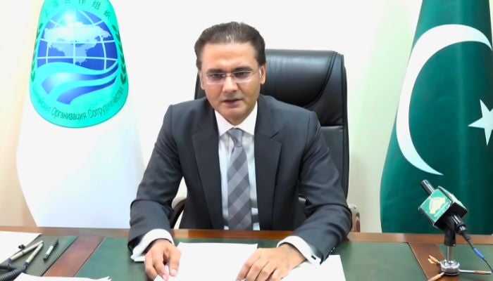 Pakistans Attorney General, Mansoor Usman Awan, addresses the 24th Meeting of Prosecutors/Attorneys General of the Member States of the Shanghai Cooperation Organisation on October 1, 2026. — Attorney Generals Office