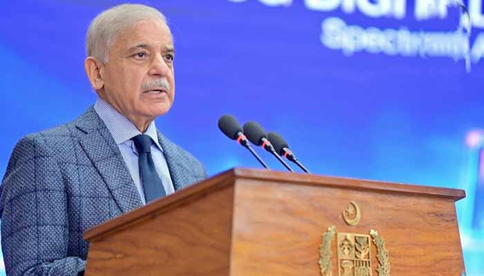 Prime Minister Shehbaz Sharif speaks at Spectrum Auction License Ceremony in Islamabad l. — Instagram @shazafkhawaja