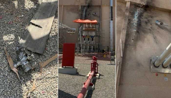 A collage shows damage to the Taiba power distribution station caused by a drone attack by the Houthis in Madina, Saudi Arabia, and released on October 1, 2026. — Reuters