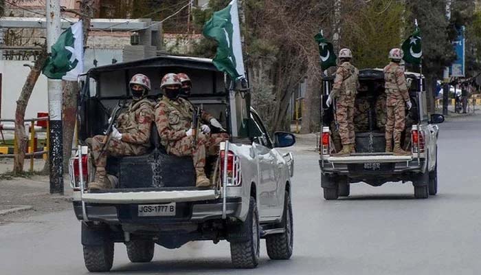 Security personnel patrol on a street in Quetta. — AFP/File