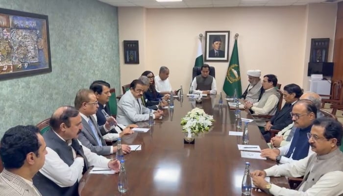 PTI and government delegations hold talks at the National Assembly speakers chamber in Islamabad, October 2, 2026. — Reporter
