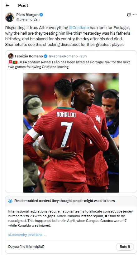 Piers Morgan voices support for Ronaldo after warning to Harrys uncle
