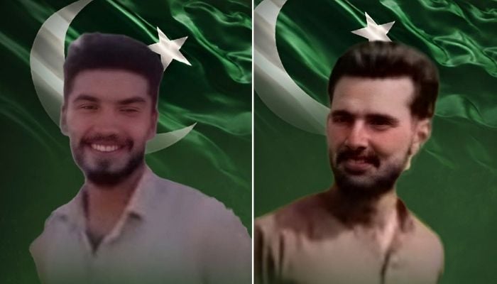 This collage shows citizens Moshin Jutt (right) and Azmat Rasool who were martyred in cross-border unprovoked fire by Indian BSF. — Geo News