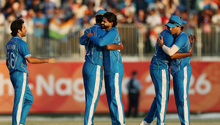 India players celebrate after beating Pakistan to win gold in the Asian Games mens cricket final at the Korogi Athletic Park in Nisshin on October 3, 2026. — Reuters