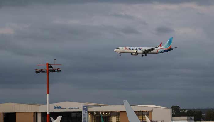 A plane, carrying passengers who were on the FlyDubai aircraft bound for Israel from the United Arab Emirates, which was diverted to Saudi Arabia following an emergency signal, arrives at the Ben Gurion International Airport, in Lod, near Tel Aviv, Israel, September 30, 2026.— Reuters