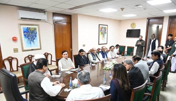 PTI and government delegations hold talks at the National Assembly speakers chamber in Islamabad, October 2, 2026. — X/@BarristerGohar