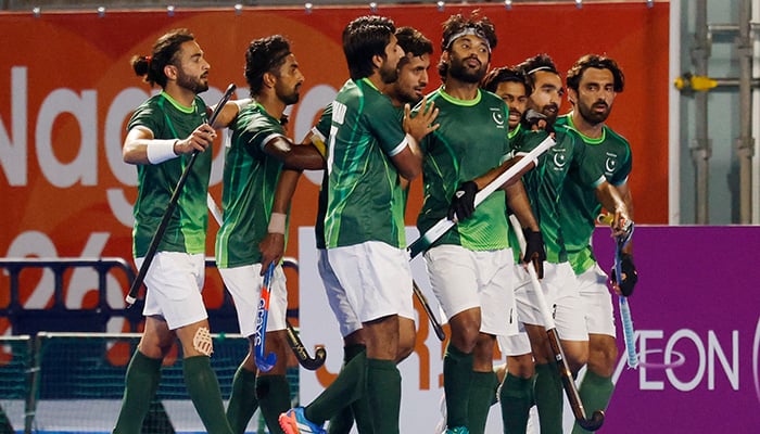 Pakistans Waheed Rana celebrates after scoring against South Korea in the Asian Games mens hockey bronze-medal match in Kakamigahara, Japan, October 3, 2026. — Reuters