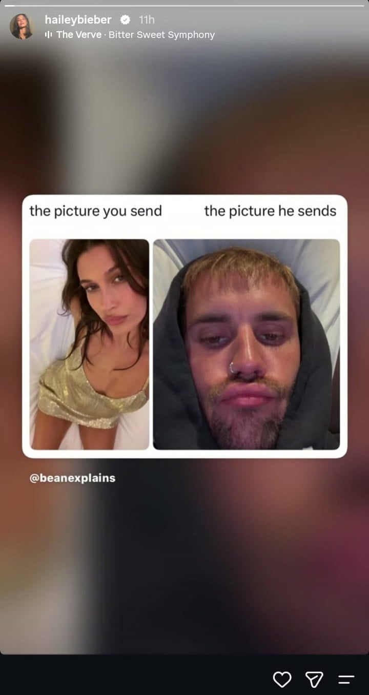 Hailey Bieber shares hilarious meme featuring Justin Bieber