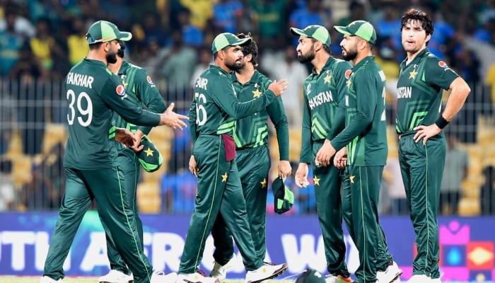Pakistan players look dejected after South Africa win the match by 1 wicket during ICC Cricket World Cup 2023 against South Africa at MA Chidambaram Stadium, Chennai, India on October 27, 2023. — Reuters