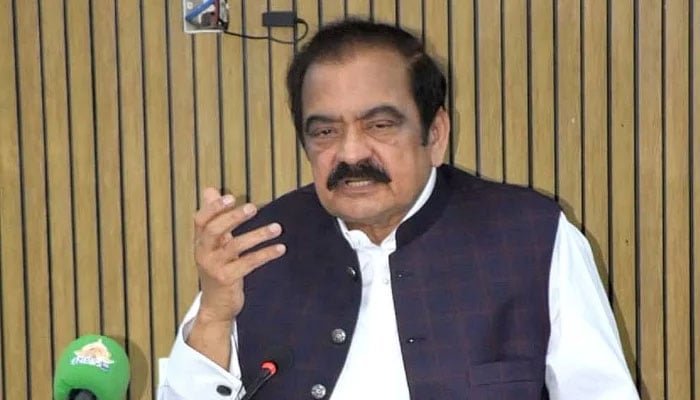 Adviser to Prime Minister on Political Affairs Rana Sanaullah talks to media in Faisalabad on  November 23, 2025. — INP
