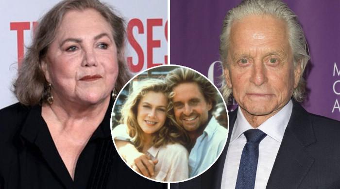 Kathleen Turner reacts as Michael Douglas exposes their affair after 40 years