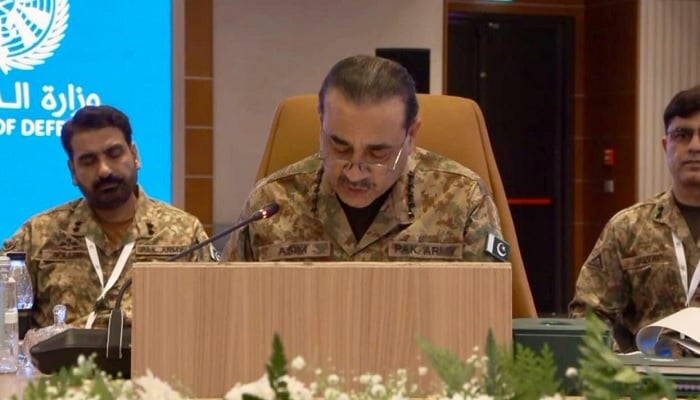 Chief of Army Staff and Chief of Defence Forces Field Marshal Syed Asim Munir addresses