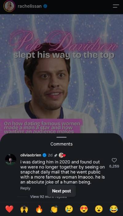 Pete Davidsons ex accuses him of cheating with a more famous woman