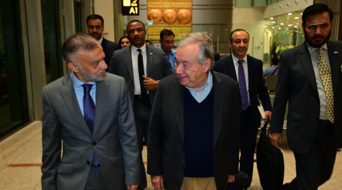 UN chief Guterres arrives in Islamabad at DPM Ishaq Dar's invitation