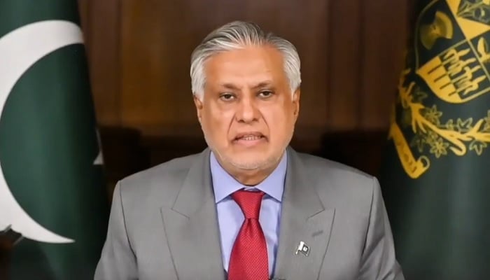 Deputy Prime Minister and Foreign Minister Senator Mohammad Ishaq Dar addresses the International Water Symposium organised by the Diplomatic Academy of Vienna in Austria on October 6, 2026.— X/ForeignOfficePk