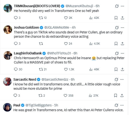 Chris Hemsworth to voice Optimus Prime after Peter Cullens passing?
