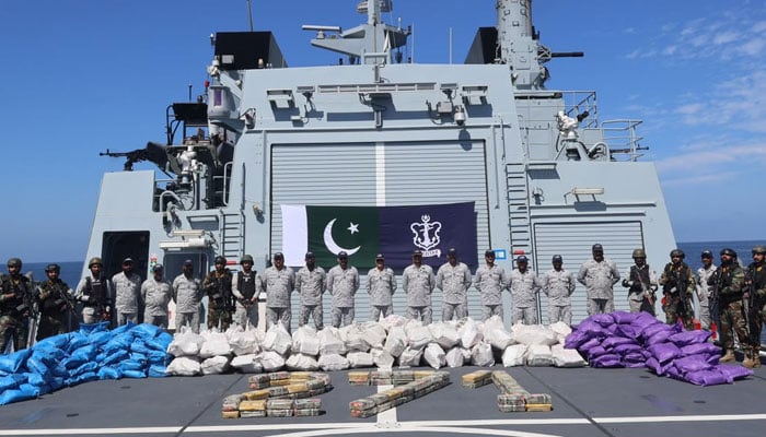 Pakistan Navy ship Yarmook seizes huge cache of narcotics in Arabian Sea. — ISPR